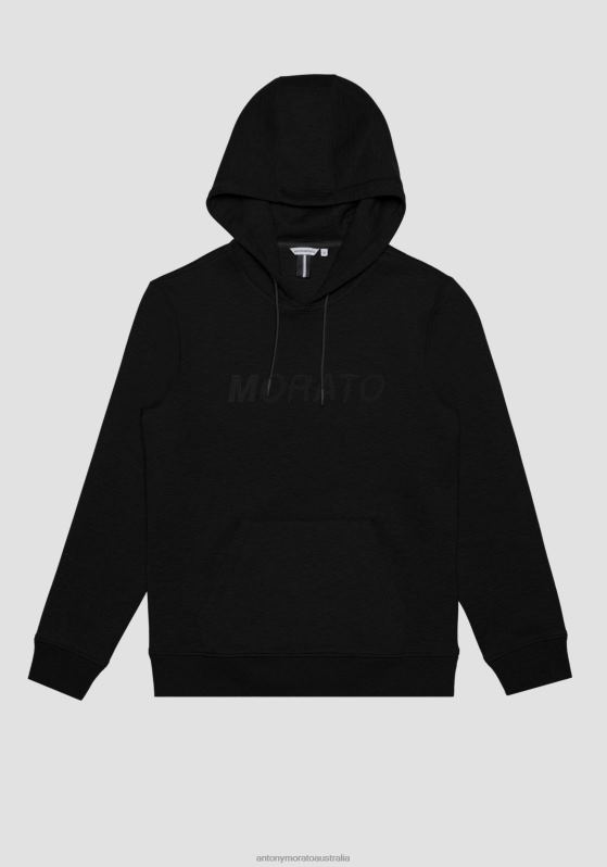 ZJ62L59 Clothing Men Antony Morato Black Regular-Fit Sweatshirt In Viscose-Blend Fabric With Rubberised Effect Maxi Logo