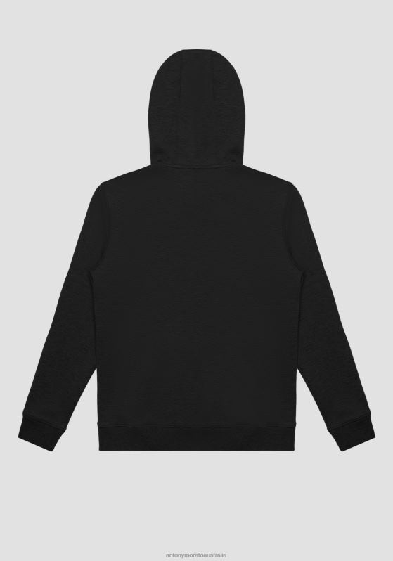 ZJ62L59 Clothing Men Antony Morato Black Regular-Fit Sweatshirt In Viscose-Blend Fabric With Rubberised Effect Maxi Logo