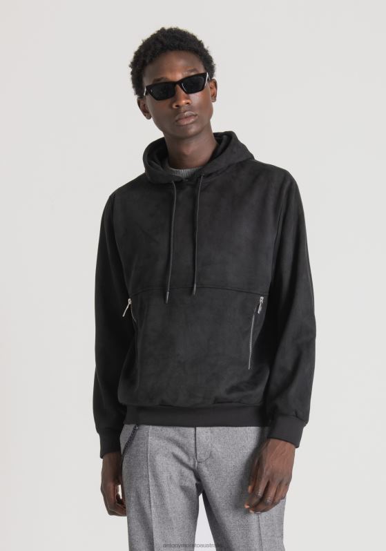 ZJ62L60 Clothing Men Antony Morato Black Regular Fit Sweatshirt In Elastic Fabric With Suede Effect