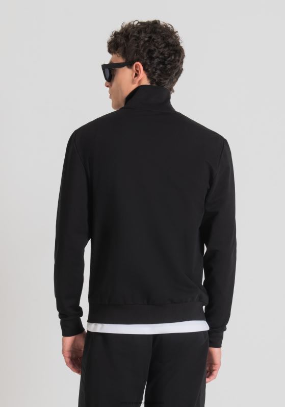 ZJ62L62 Clothing Men Antony Morato Black High-Neck Slim Fit Sweatshirt In Soft Stretch Cotton With Hidden Front Pockets