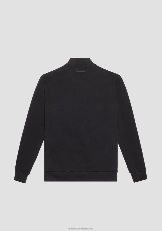 ZJ62L63 Clothing Men Antony Morato Black Regular Fit Sweatshirt In Cotton Blend With Shiny Nylon Insert