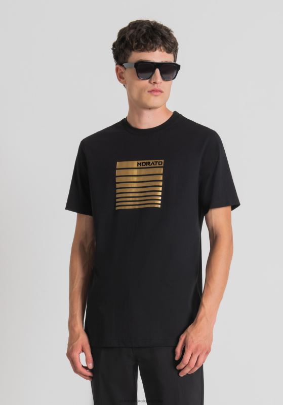 ZJ62L146 Clothing Men Antony Morato Black Regular Fit T-Shirt In 100% Cotton With Flock Print
