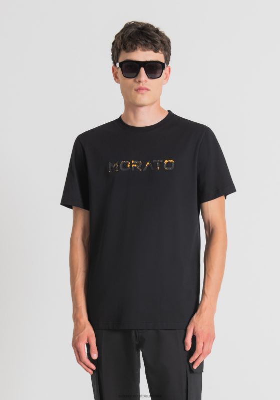 ZJ62L148 Clothing Men Antony Morato Black Regular Fit T-Shirt In Pure Cotton With Rubberised Logo Print