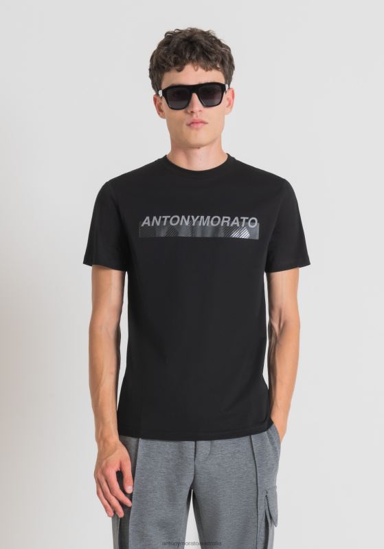 ZJ62L155 Clothing Men Antony Morato Black Slim Fit T-Shirt In 100% Cotton With Rubberised Logo Print