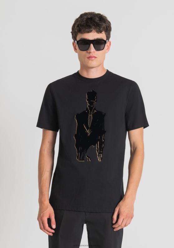 ZJ62L157 Clothing Men Antony Morato Black Regular Fit T-Shirt In 100% Cotton With Richard Hambleton Print