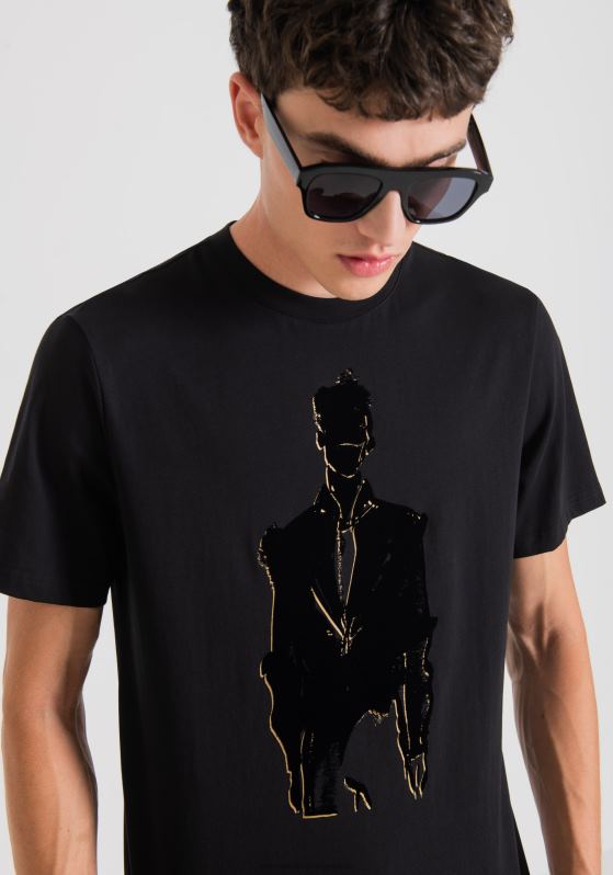 ZJ62L157 Clothing Men Antony Morato Black Regular Fit T-Shirt In 100% Cotton With Richard Hambleton Print