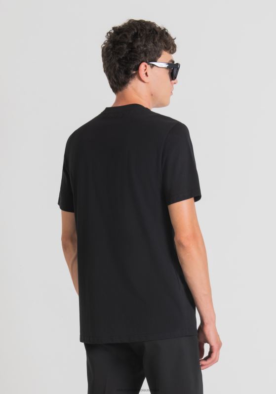 ZJ62L157 Clothing Men Antony Morato Black Regular Fit T-Shirt In 100% Cotton With Richard Hambleton Print