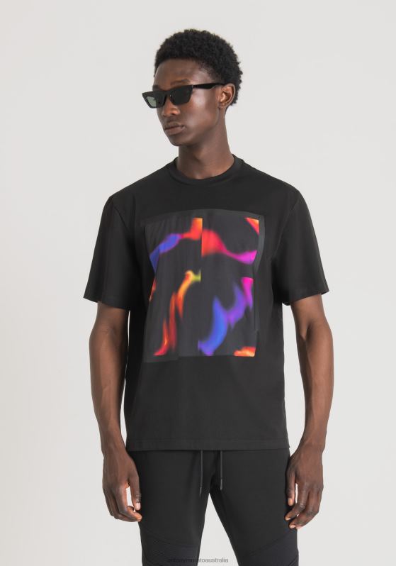 ZJ62L166 Clothing Men Antony Morato Black Oversized T-Shirt In Cotton With Psychedelic Print