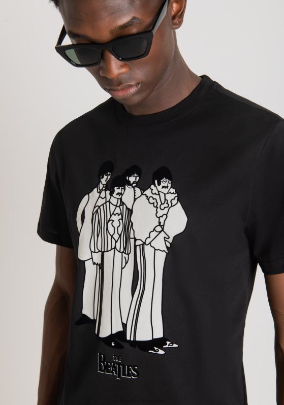 ZJ62L169 Clothing Men Antony Morato Black Regular Fit T-Shirt In 100% Cotton With The Beatles Print