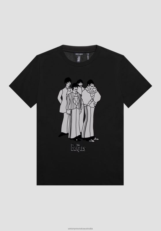 ZJ62L169 Clothing Men Antony Morato Black Regular Fit T-Shirt In 100% Cotton With The Beatles Print