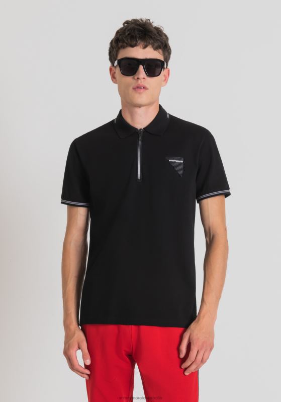 ZJ62L173 Clothing Men Antony Morato Black Slim Fit Polo Shirt In Mercerised Cotton Pique With Rubberised Logo Print