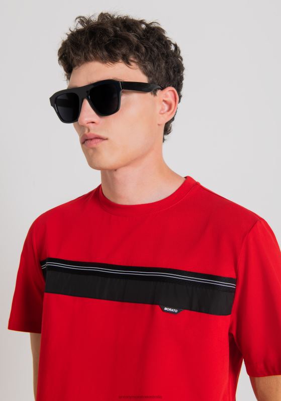 ZJ62L176 Clothing Men Antony Morato Red Regular Fit T-Shirt In Soft Cotton With Contrasting Band