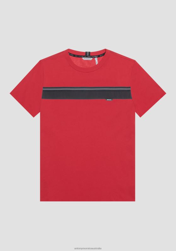 ZJ62L176 Clothing Men Antony Morato Red Regular Fit T-Shirt In Soft Cotton With Contrasting Band