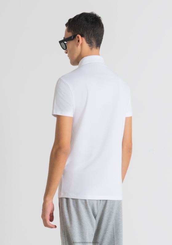 ZJ62L180 Clothing Men Antony Morato White Super-Slim-Fit Polo Shirt In Stretch Cotton With Logo Patch