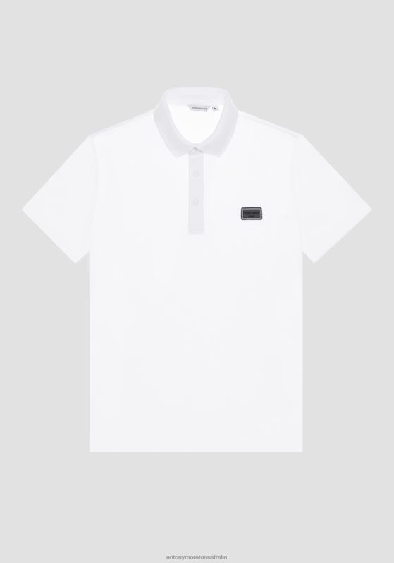 ZJ62L180 Clothing Men Antony Morato White Super-Slim-Fit Polo Shirt In Stretch Cotton With Logo Patch