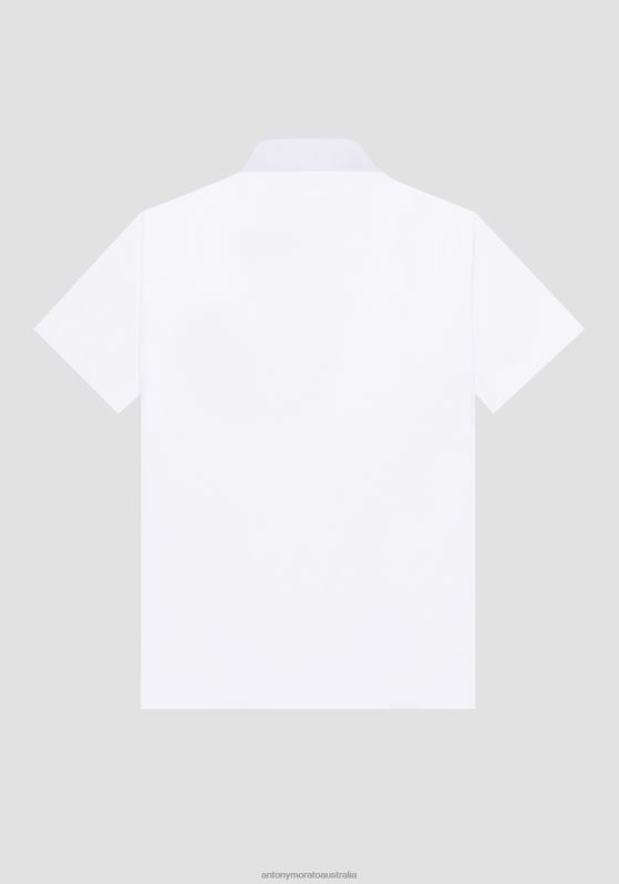 ZJ62L180 Clothing Men Antony Morato White Super-Slim-Fit Polo Shirt In Stretch Cotton With Logo Patch