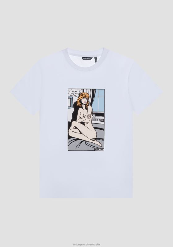 ZJ62L182 Clothing Men Antony Morato Cream Regular-Fit T-Shirt In 100% Cotton With Vignette Print