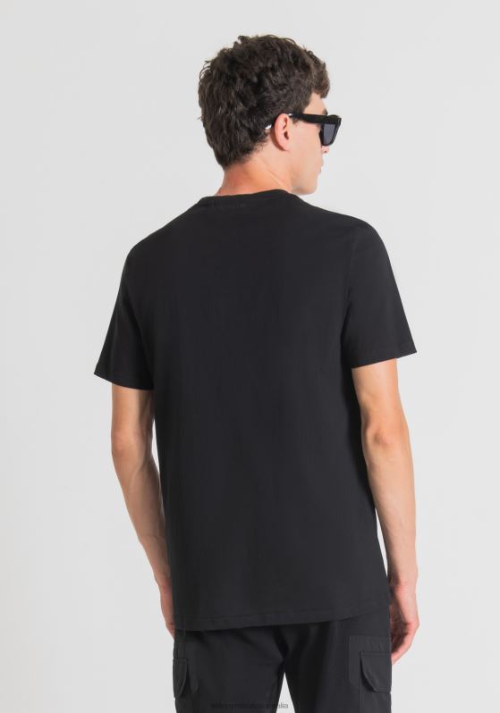 ZJ62L183 Clothing Men Antony Morato Black Regular-Fit T-Shirt In 100% Cotton With Tiger Print