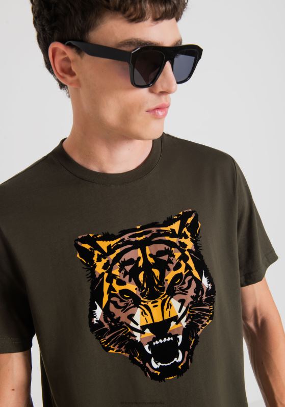 ZJ62L184 Clothing Men Antony Morato 4075 Regular-Fit T-Shirt In 100% Cotton With Tiger Print