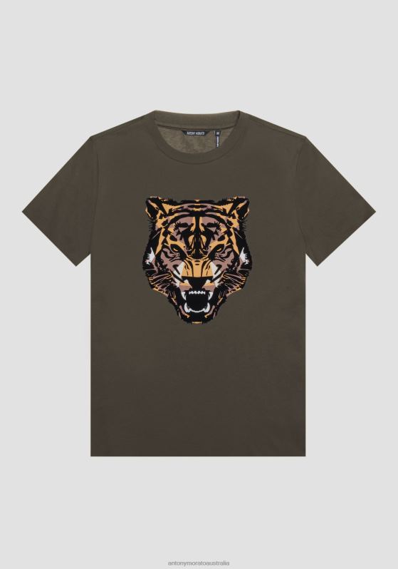 ZJ62L184 Clothing Men Antony Morato 4075 Regular-Fit T-Shirt In 100% Cotton With Tiger Print