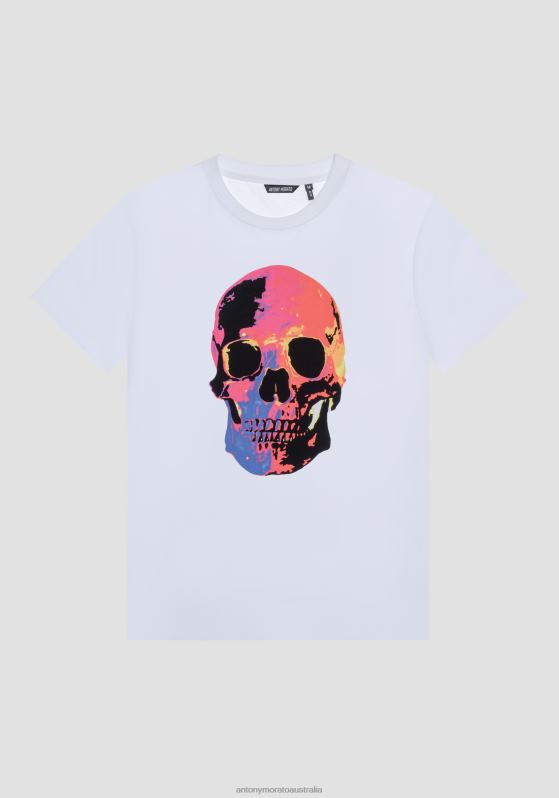 ZJ62L187 Clothing Men Antony Morato White Slim-Fit T-Shirt In Soft 100% Cotton With Skull Print