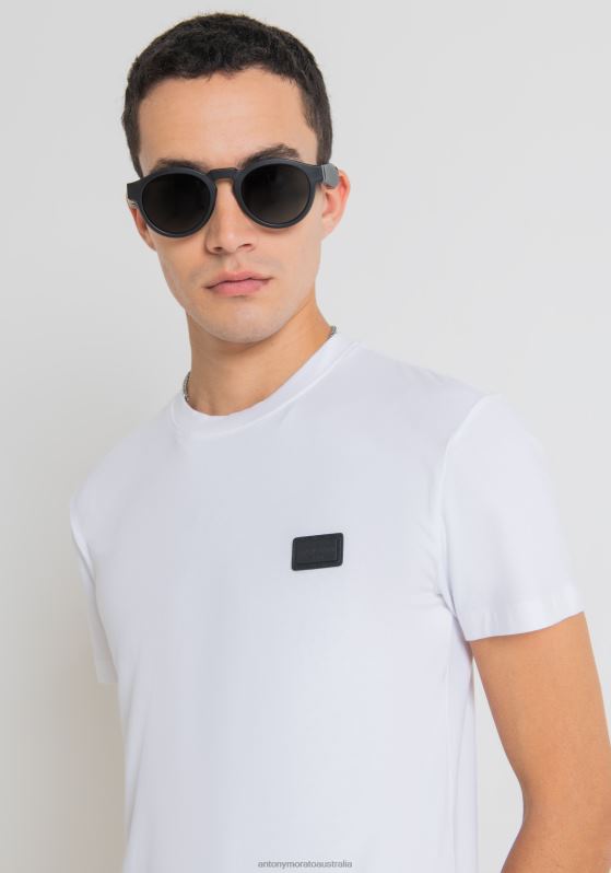 ZJ62L195 Clothing Men Antony Morato White Super-Slim-Fit T-Shirt With Faux Leather Pocket