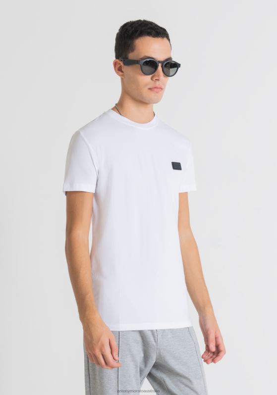 ZJ62L195 Clothing Men Antony Morato White Super-Slim-Fit T-Shirt With Faux Leather Pocket