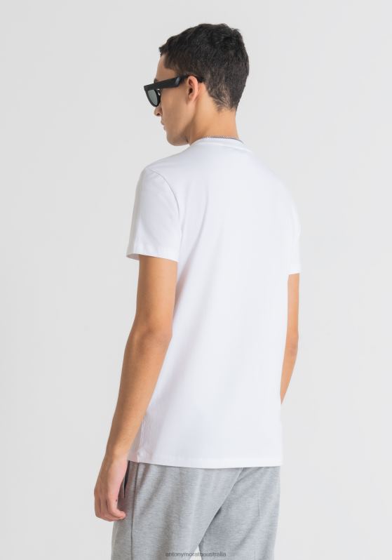 ZJ62L195 Clothing Men Antony Morato White Super-Slim-Fit T-Shirt With Faux Leather Pocket