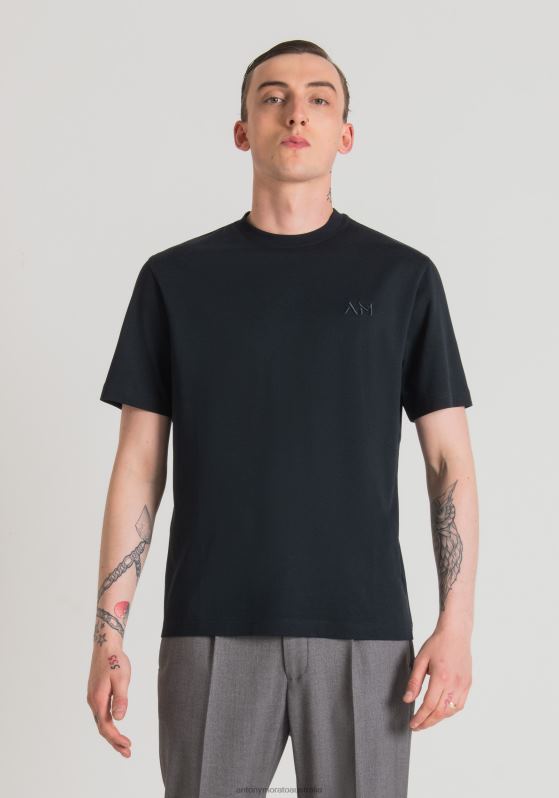 ZJ62L196 Clothing Men Antony Morato Blue Ink Oversized T-Shirt In Pure Cotton With Embroidered Logo