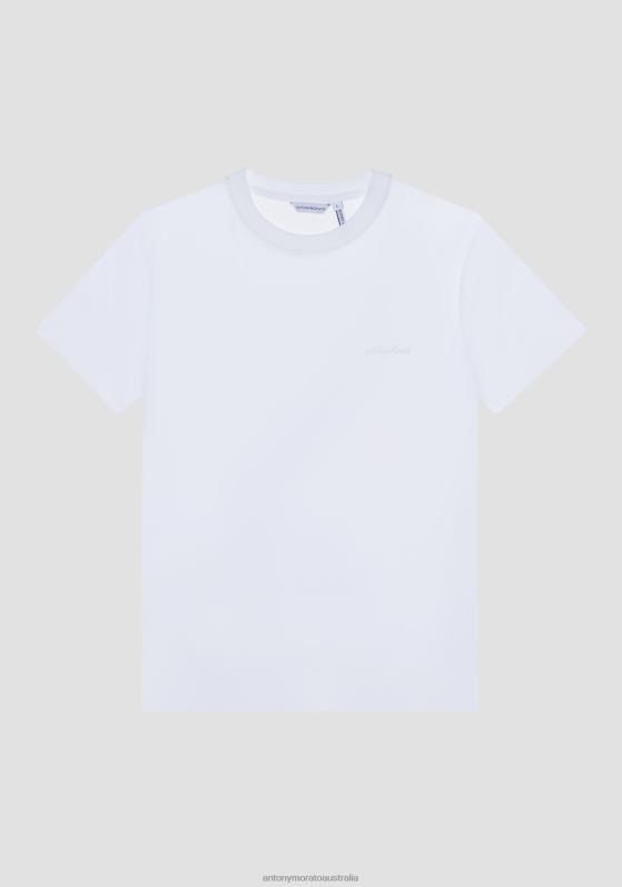 ZJ62L200 Clothing Men Antony Morato Cream Regular Fit T-Shirt In Sustainable Viscose With Logo Print