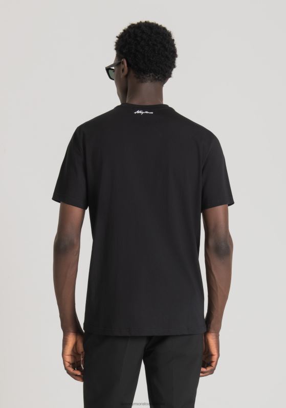 ZJ62L214 Clothing Men Antony Morato Black Regular Fit T-Shirt In 100% Cotton With Basquiat Print