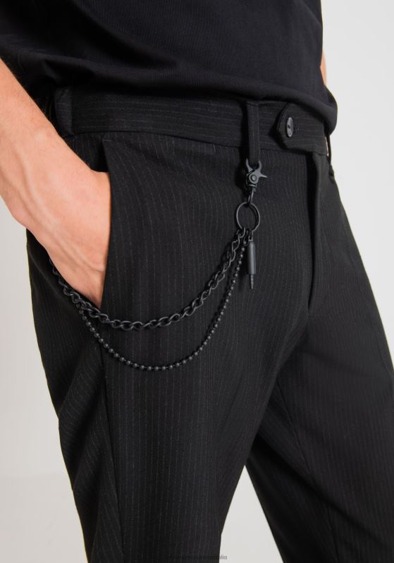 ZJ62L216 Clothing Men Antony Morato Black Rad Slim Fit Ankle-Length Trousers In Stretch Viscose Blend Fabric With Pinstripe Pattern