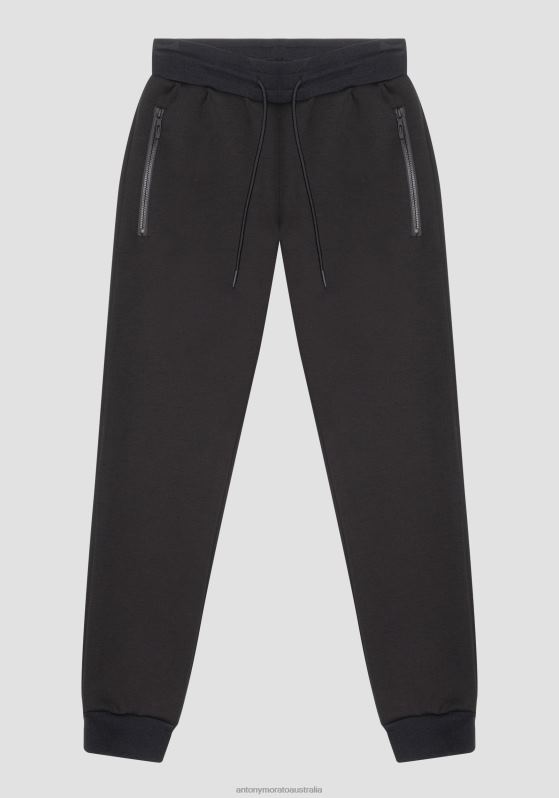ZJ62L219 Clothing Men Antony Morato Black Slim-Fit Sweatpants In Viscose-Blend Stretch Scuba