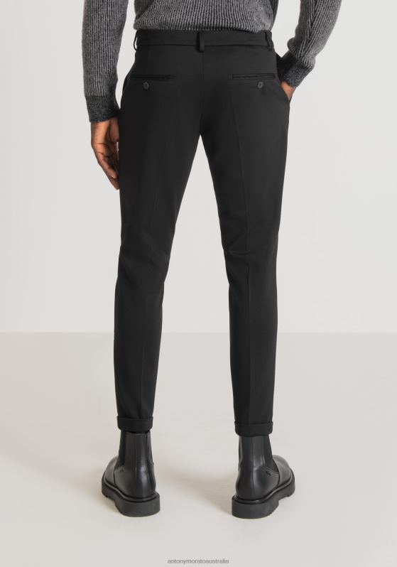 ZJ62L223 Clothing Men Antony Morato Black Ashe Super Skinny Fit Trousers In Stretch Blend Viscose Twill