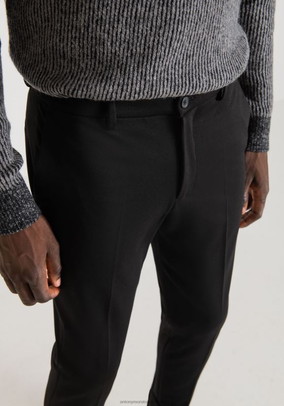 ZJ62L223 Clothing Men Antony Morato Black Ashe Super Skinny Fit Trousers In Stretch Blend Viscose Twill