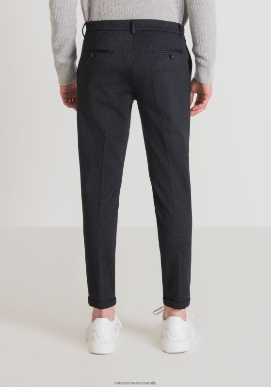 ZJ62L228 Clothing Men Antony Morato Blue Ink Ashe Super Skinny Fit Trousers In Stretch Viscose Blend Fabric With Herringbone Pattern