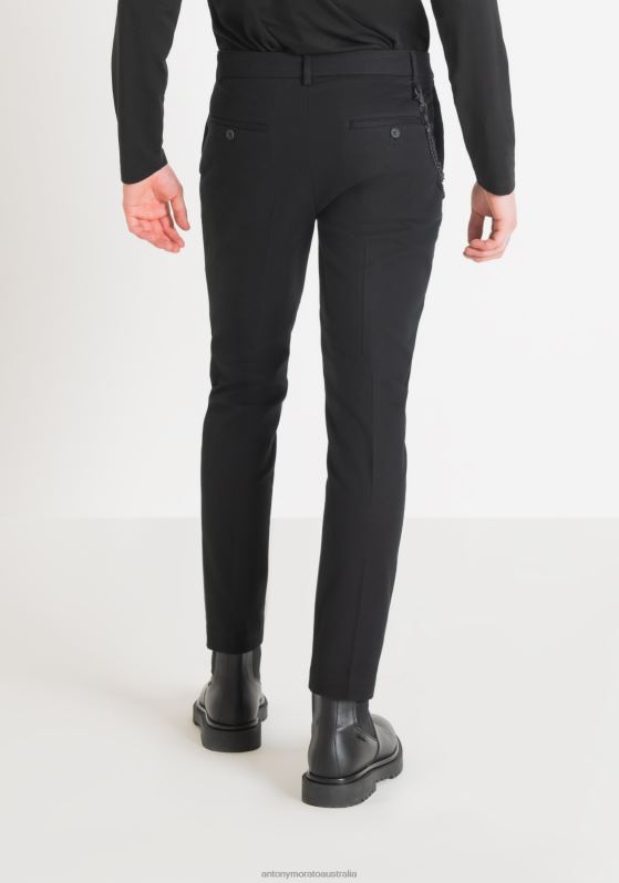 ZJ62L231 Clothing Men Antony Morato Black Jagger Carrot Fit Trousers In Woven Stretch Cotton