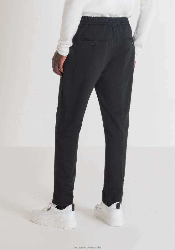 ZJ62L235 Clothing Men Antony Morato Black Neil Regular Fit Trousers In Stretch Viscose Blend Fabric With Central Crease