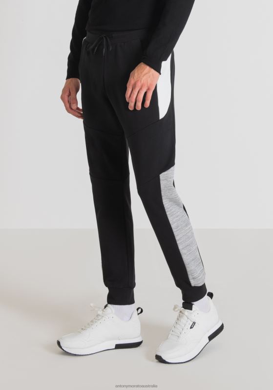 ZJ62L237 Clothing Men Antony Morato Black Regular Fit Sweatpants In Stretch Cotton Blend With Contrasting Side Bands
