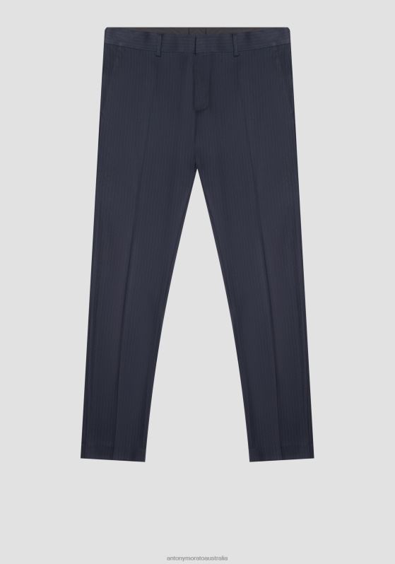 ZJ62L246 Clothing Men Antony Morato Blue Ink Bonnie Slim-Fit Trousers In Viscose-Blend Fabric With Pinstripe Motif