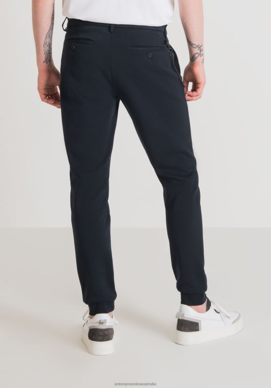 ZJ62L257 Clothing Men Antony Morato Blue Ink Skinny Fit Sweatpants In Cotton Blend With Button Closure And Elasticated Hem