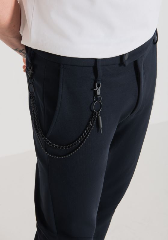 ZJ62L257 Clothing Men Antony Morato Blue Ink Skinny Fit Sweatpants In Cotton Blend With Button Closure And Elasticated Hem