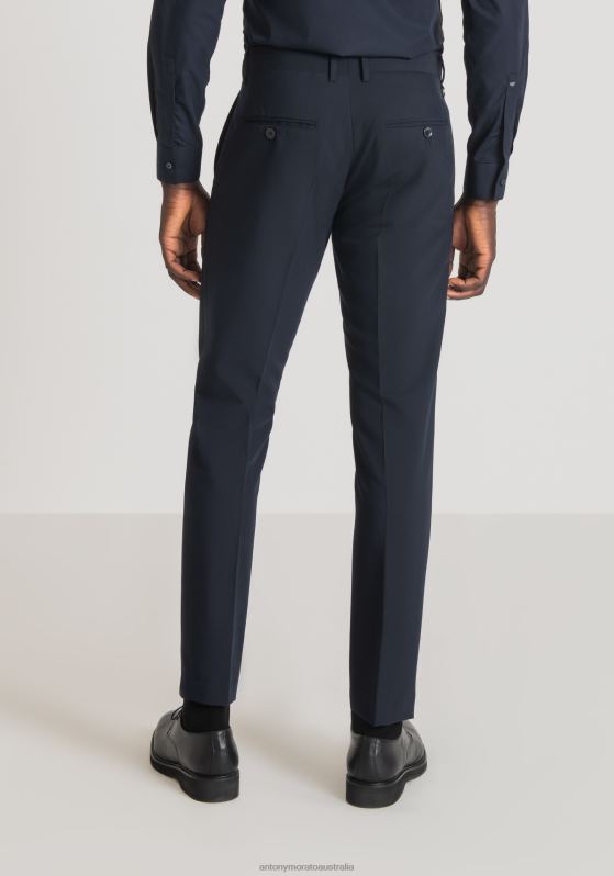 ZJ62L259 Clothing Men Antony Morato Blue Ink Bonnie Slim Fit Trousers In Stretch Viscose Blend