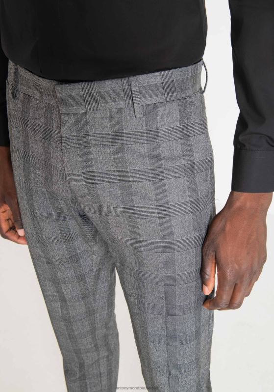 ZJ62L261 Clothing Men Antony Morato Black Bonnie Slim Fit Trousers In Stretch Fabric With Prince Of Wales Pattern