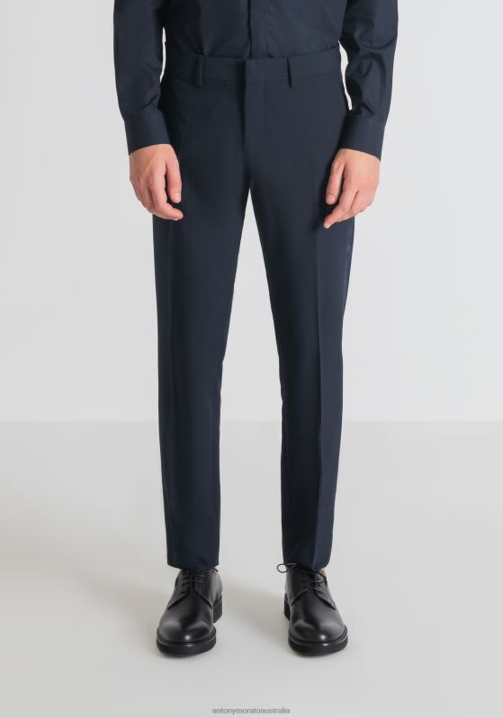 ZJ62L272 Clothing Men Antony Morato Blue Ink Nina Slim Trousers With Satin Details