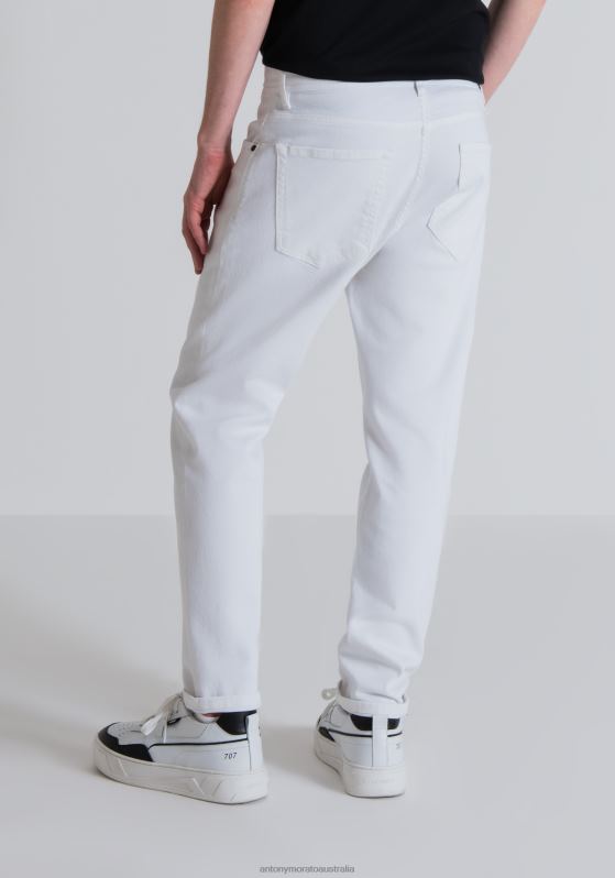 ZJ62L273 Clothing Men Antony Morato Cream Argon Ankle Length Slim Fit Trousers In Stretch Cotton Twill