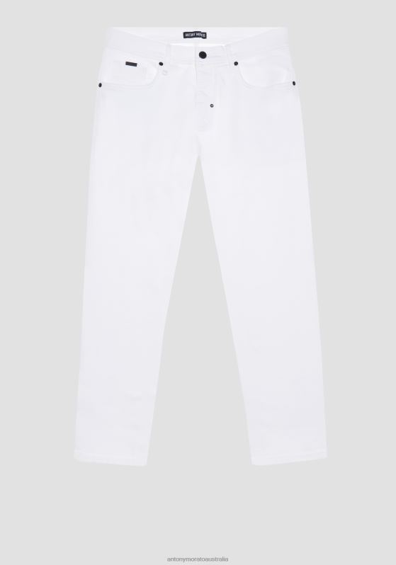 ZJ62L273 Clothing Men Antony Morato Cream Argon Ankle Length Slim Fit Trousers In Stretch Cotton Twill