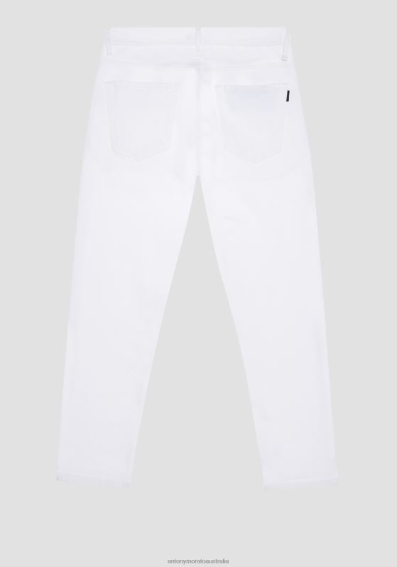 ZJ62L273 Clothing Men Antony Morato Cream Argon Ankle Length Slim Fit Trousers In Stretch Cotton Twill