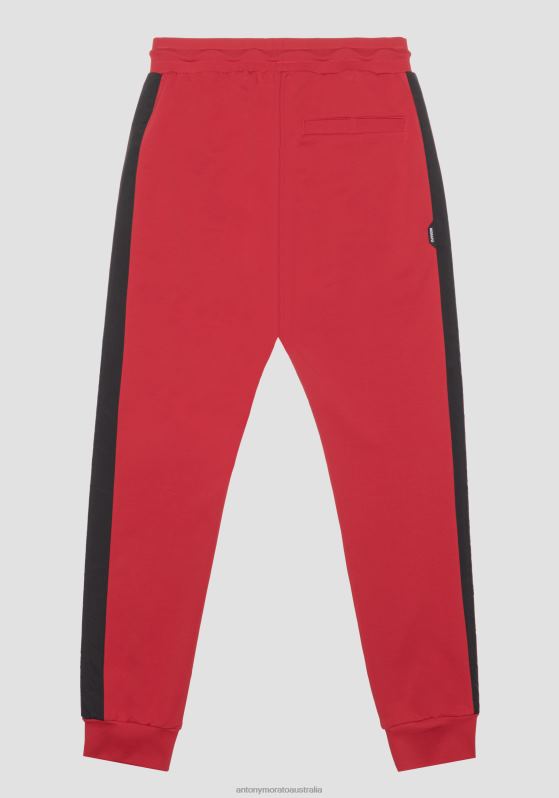 ZJ62L274 Clothing Men Antony Morato Red Slim Fit Sweatpants In Stretch Cotton With Contrast In Technical Fabric