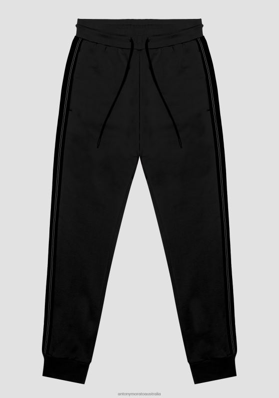 ZJ62L275 Clothing Men Antony Morato Black Slim Fit Sweatpants In Stretch Cotton With Contrast In Technical Fabric